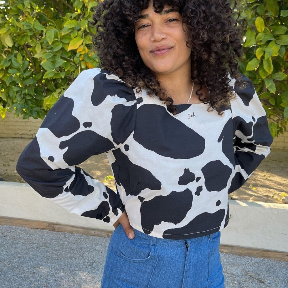 NWT Maddie Long Sleeve Top - Black/Ivory Cow Size Small